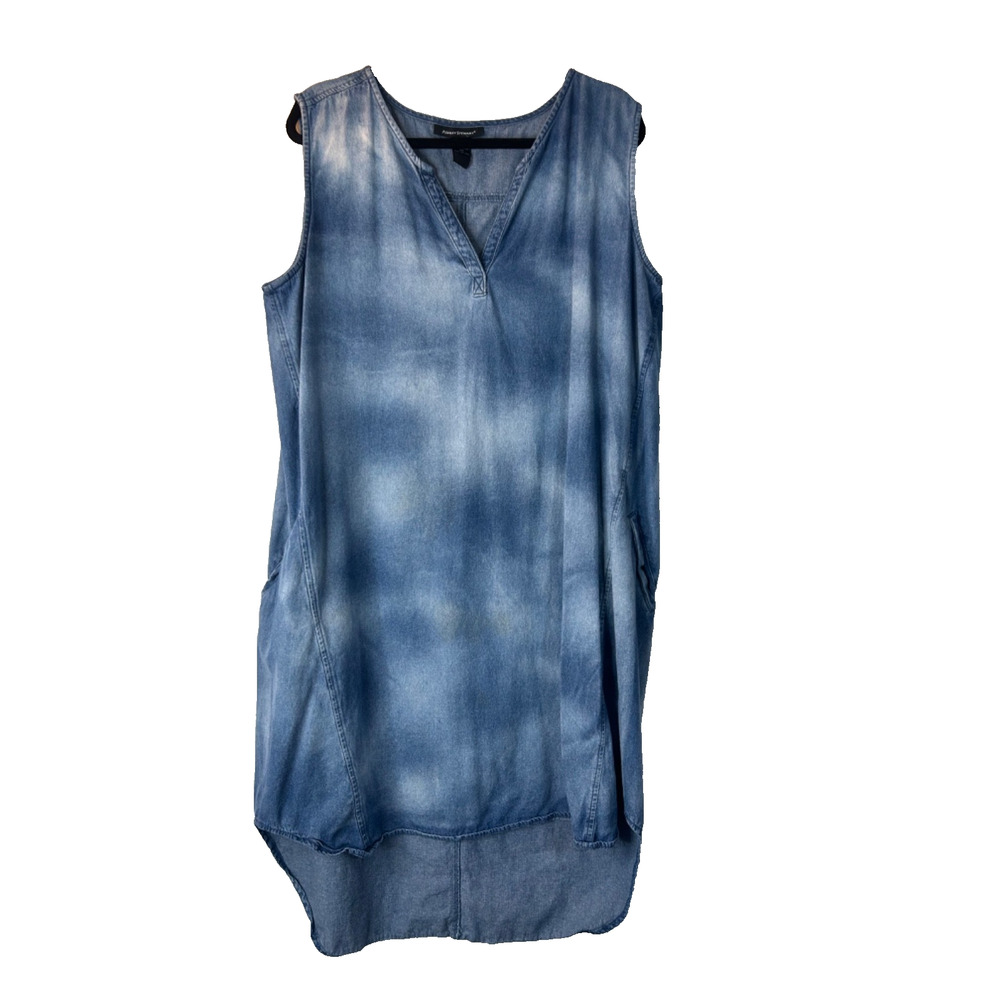 Ashley Stewart Denim Shirt Dress Size 20 Blue Wash V-Neck‎ Sleeveless Hi Low Hem